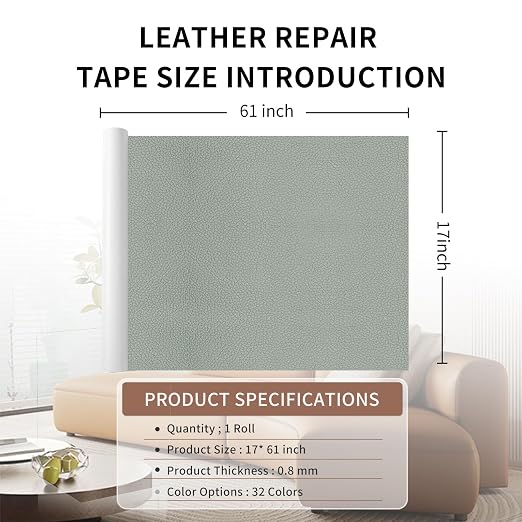 Leather Repair Patch Tape Kit Grey 17 x 61 Self Adhesive Leather Repair Patch