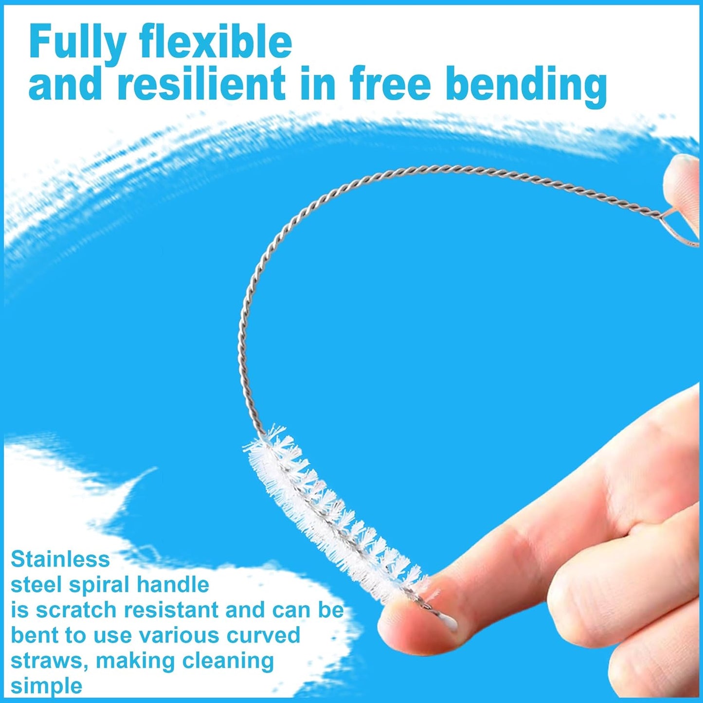 Straw Cleaner Brush Long 10 Inch, Straws Brush of Bristles Diameter 10 mm, Straw Cleaning Brush with Stainless Steel Nylon Bristles for Cleaning Straws,Stanley Cup, Owala Cup, Water Bottle 6 Pack