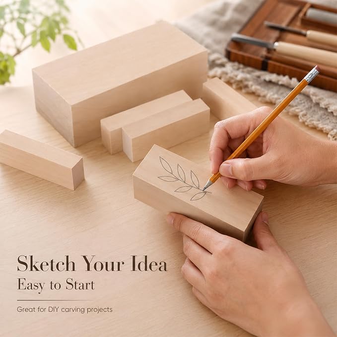 7 Pcs Basswood Blocks, Whittling Wood Carving Kit