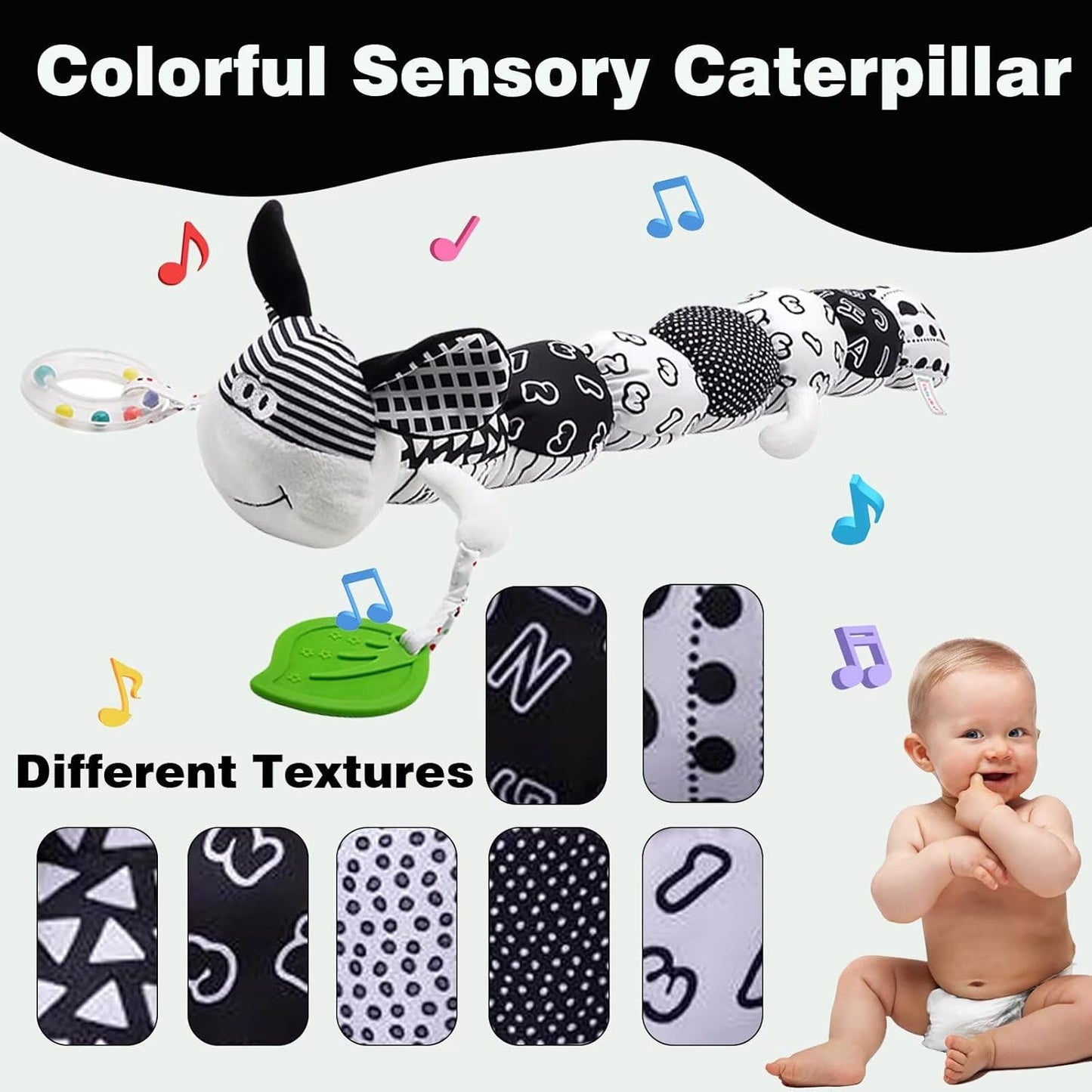 Pau1Hami1ton Baby Toys 3-6-12 Months Musical Plush Caterpillar Toy,Newborn Toys with Crinkle and Rattles,Baby Sensory Toys,Newborn Boy Girl Gifts.