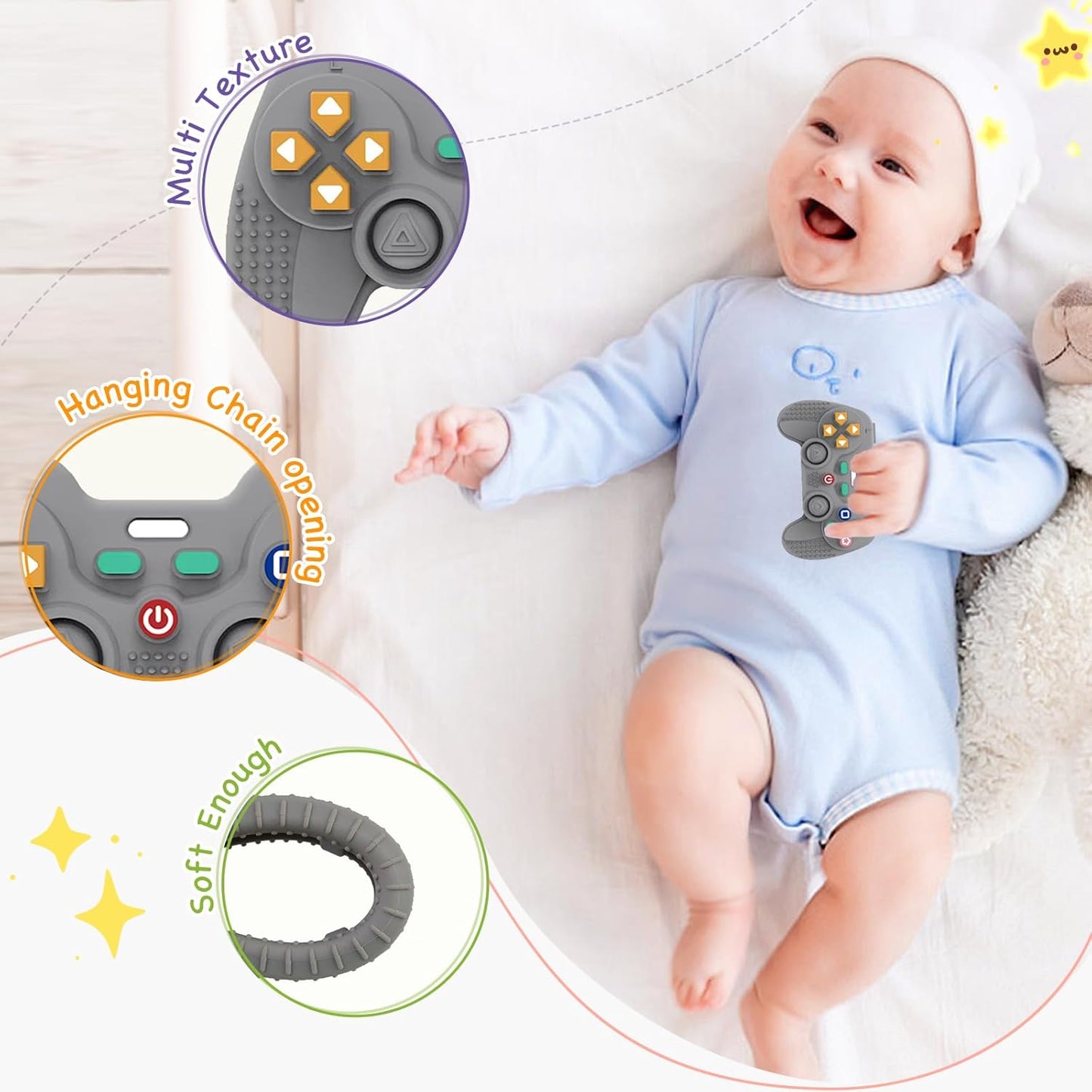 Hooku Silicone Teething Toys for Babies 0-6 Months, Teethers for Babies 6-12 Months, Remote Teether for Baby, Sensory Toys for Babies, Baby Chew Toys