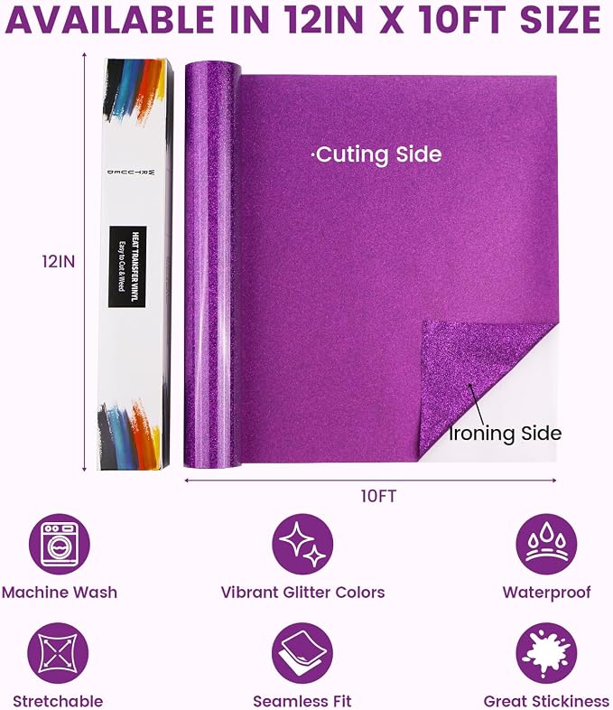 Purple Glitter HTV Heat Transfer Vinyl