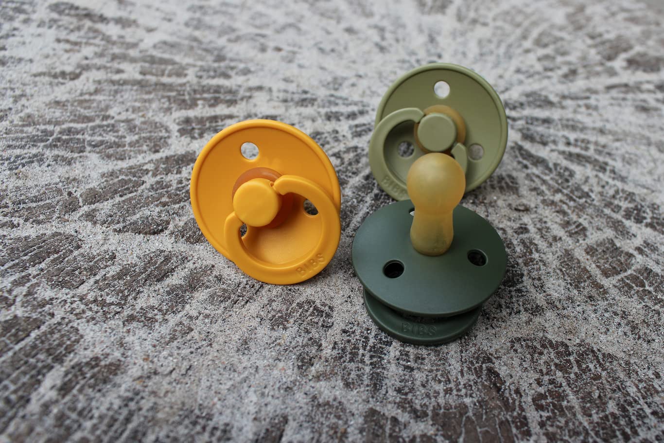 BIBS Pacifiers Colour Collection | Natural Rubber Baby Pacifier | Set of 2 BPA-Free Soothers | Made in Denmark | 6+ Months (Pack of 2) | Olive/White