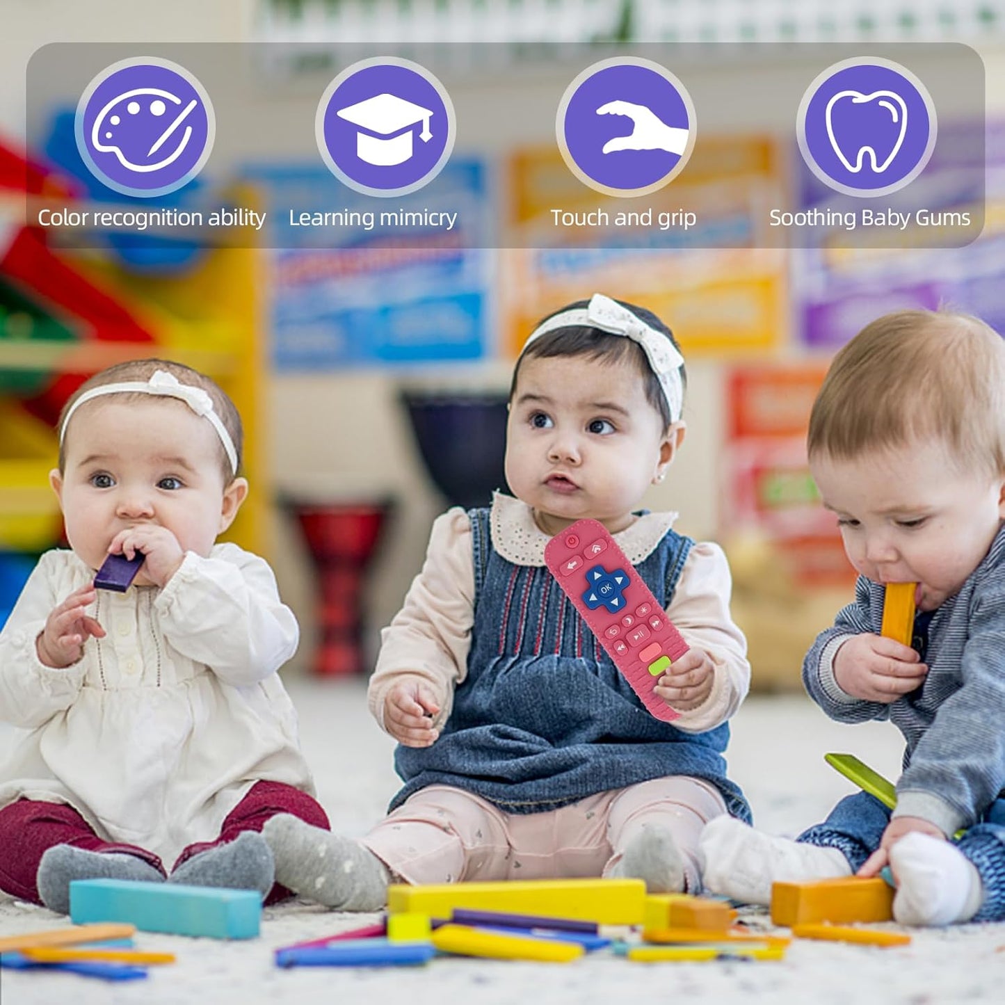 Baby Teether Toy for Babies 3-24 Months TV Remote Control Shape Chew Toy Teething Relief Baby Toys for Infants (Rose red)
