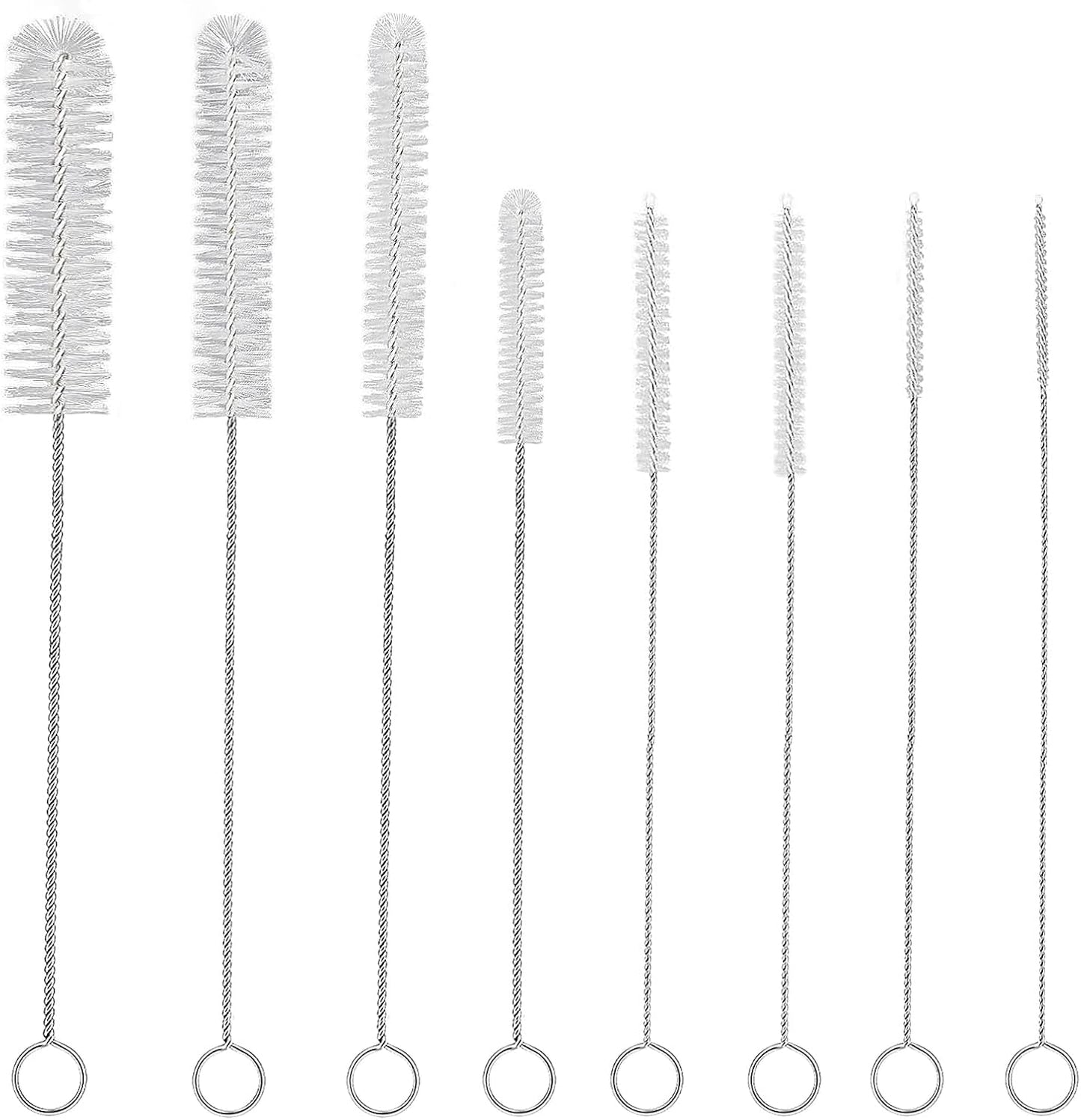 8 Pack Straw Brush Cleaner with Different Diameters (3mm-30mm) - 12" Long Nylon Brush for Water Bottles, Baby Bottles, Sippy Cups & Tumblers | Reusable Tube Cleaner for Straws and Narrow Pipes