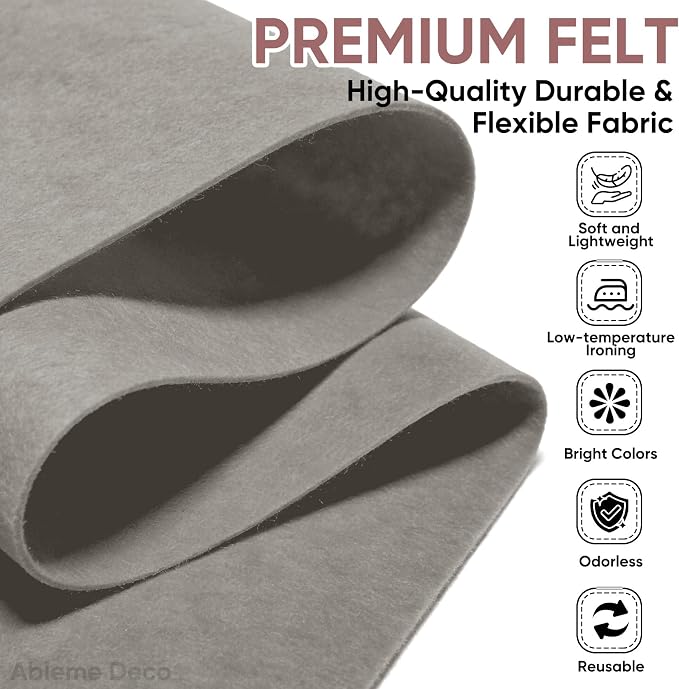 Soft Felt Fabric Sheet 18" x 36", 1.6mm Acrylic Craft Felt, Light Grey | Soft