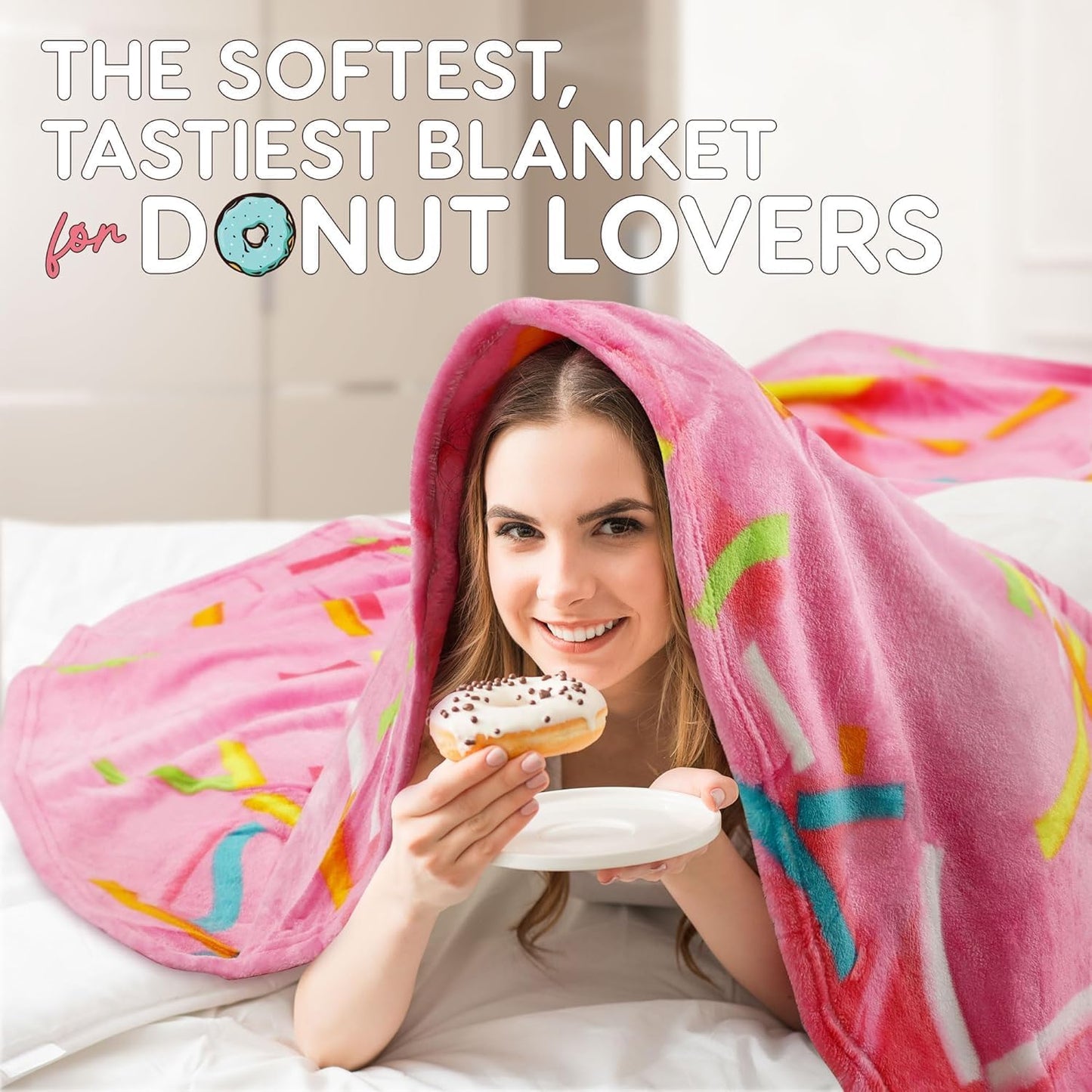 Zulay Kitchen Donut Blanket – 80 Inch Round Pink Glazed Throw – Soft 285 GSM Flannel Blanket for Adults & Kids – Funny, Cozy, Novelty Gift for Home, Travel & More