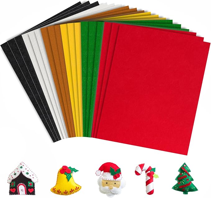 Whaline 18Pcs Christmas Felt Fabric Sheets Red Green Assorted Soft Thick Craft