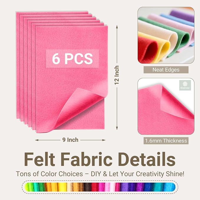 Azalea Pink Soft Felt Sheets for Crafts, 1.6mm Thick, Kids' Crafts, DIY Projects