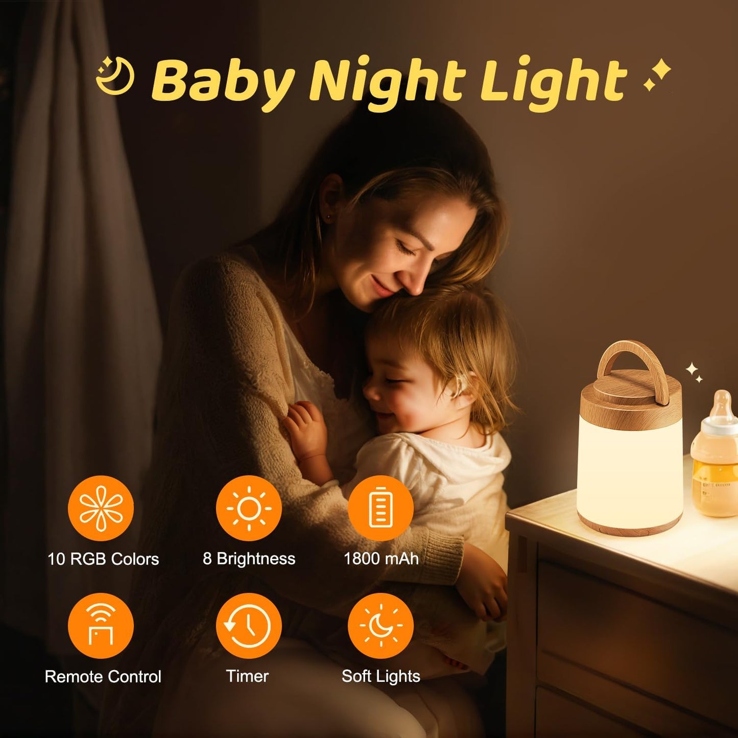 One Fire Egg Light for Nursery, 10 Colors Dimmable Baby Night Lights for Nursery,1800mAh Rechargeable Lamp for Kids Lamp,Remote+Timer Kids Night Light Lamp,Portable Night Light for Baby Light