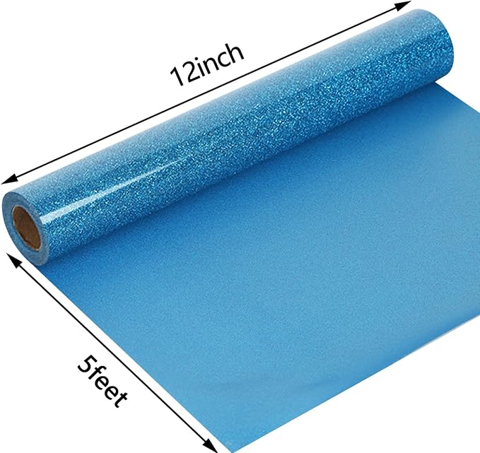 guangyintong Heat Transfer Vinyl Glitter Sky Blue HTV Rolls, Glitter HTV Vinyl