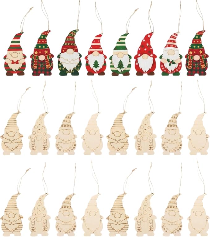 FOMIYES 40Pcs Christmas Wooden Gnome Hanging Decorations