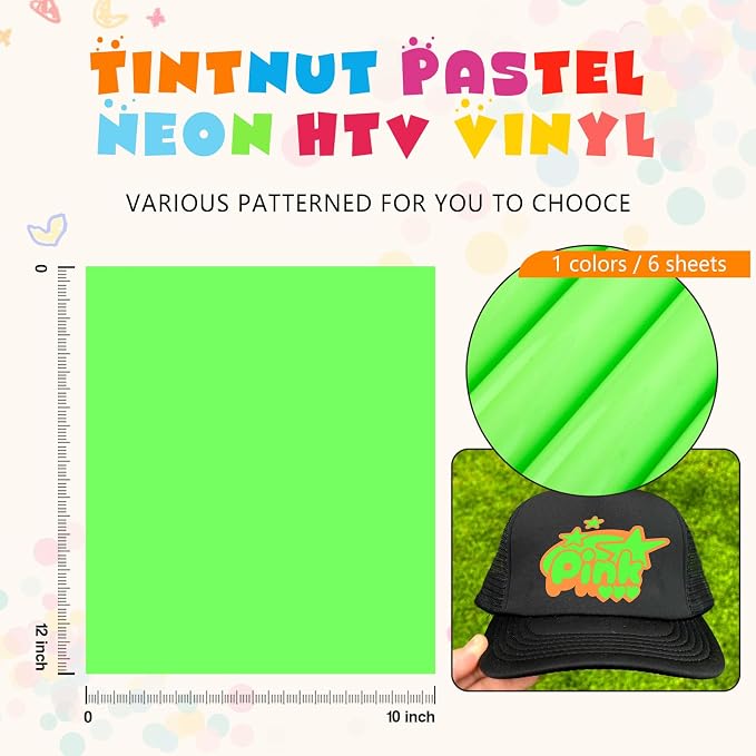 Tintnut Light Green Neon Heat Transfer Vinyl, easy cut & weed, stretch washable