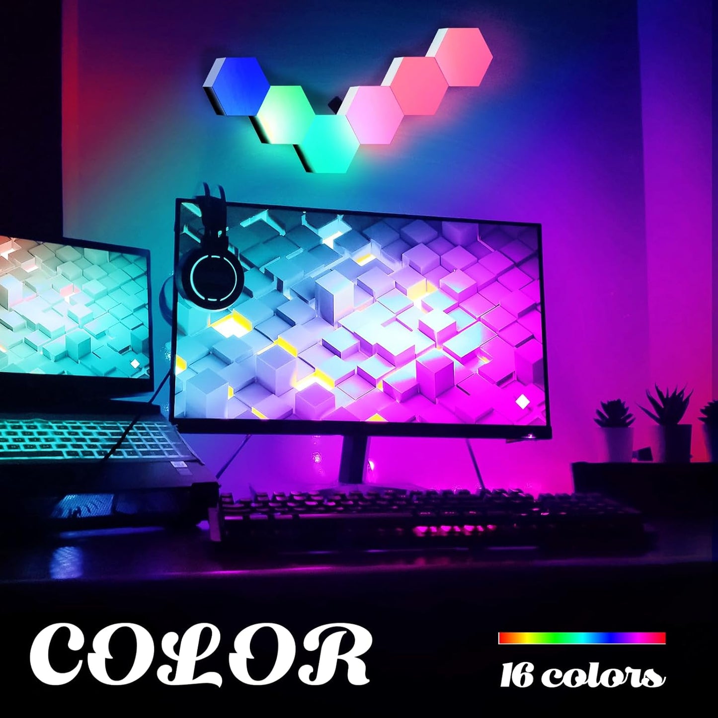 ODISTAR Hexagon Wall Light Panels (8 Pack)- Smart APP RGB Hexagonal LED Modular Lights with Remote Control,Music Sync Features for Gaming Rooms,Living Rooms, Bedrooms, DIY Enthusiasts and Gift Options