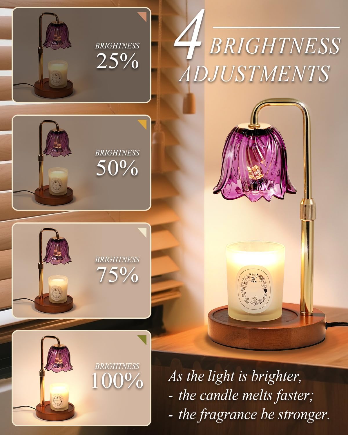 Flower Candle Warmer Lamp with Timer Dimmable, Candle Warming Lamp Height Adjustable, Christmas Gifts for Women Mom, Wax Melt Warmer for Jar Candles, House Warming Gifts New Home Decor