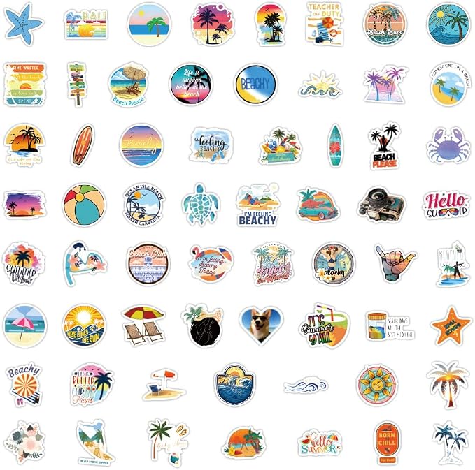 120PCS Hawaii Themed Stickers for Water Bottles, Summer Beach Scene Sticker