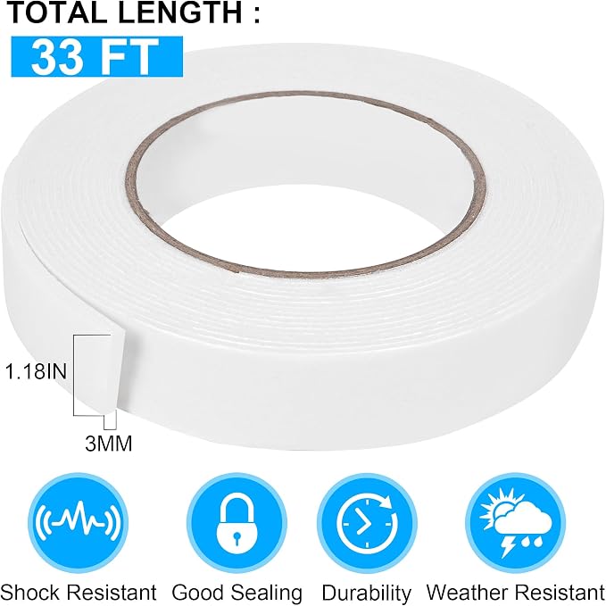 ToLanbbt Double Sided Foam Tape 1.18In x 33FT, Mounting Tape Heavy Duty