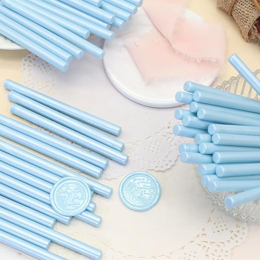 60pcs Wax Seal Sticks, Light Blue Sealing Wax Sticks, HOSEALING Glue Gun Wax