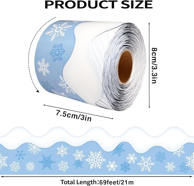 69 Feet Winter Snowflake Bulletin Board Borders, Scalloped Border Trim Holiday