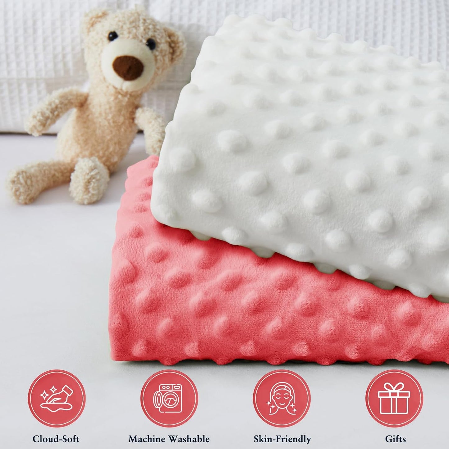 Homiest 2 Pack Changing Pad Cover, White + Pink Changing Table Sheets, Ultra Soft Fleece Minky Dot Fabric, Breathable Comfortable Diaper Pad Cover for Girls and Boys, Machine Washable