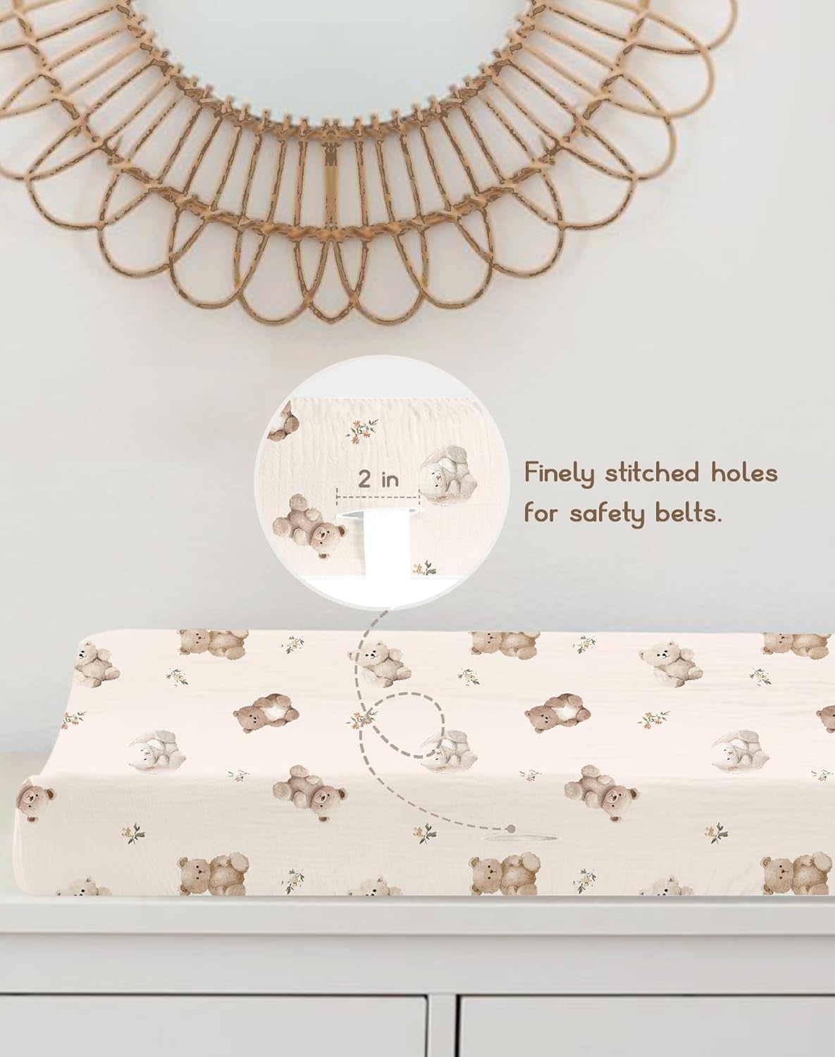 Changing Pad Cover for Baby Boy Girl 2 Pack, Muslin Changing Table Pad Covers with Boho Style, Neutral Nursery Bedding Essentials Soft and Breathable (Teddy & Friends)