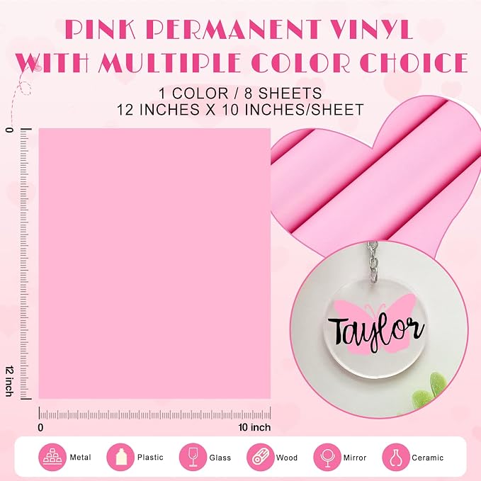 Tintnut Light Hot Pink Permanent Vinyl 8 Sheets 12''x10'' Adhesive Vinyl |