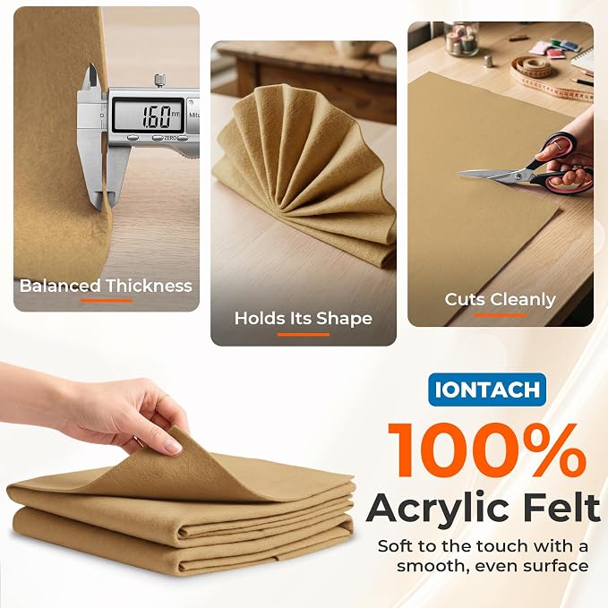 IONTACH 18" X 18" Soft Felt Sheets 1.6mm Thick | Acrylic Felt Fabric Sheets