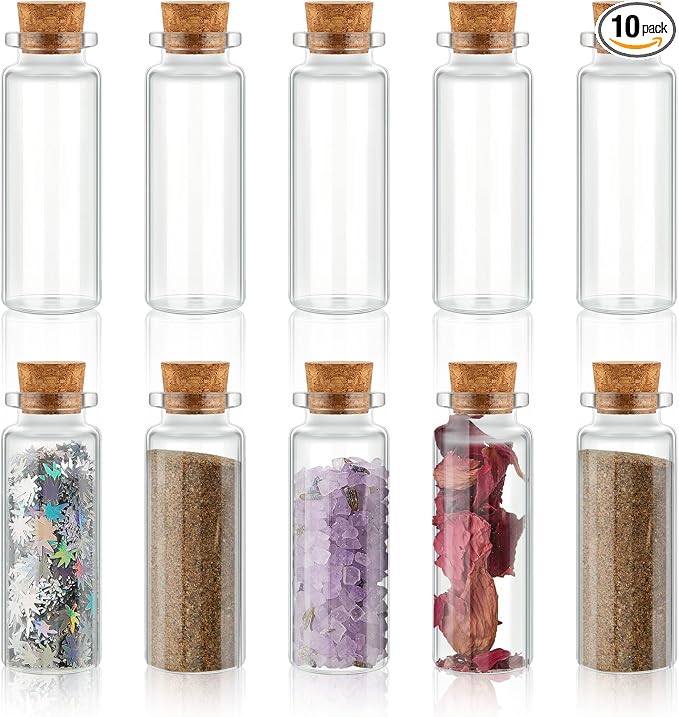 Gerrii Mini Glass Bottles with Wood Cork Stoppers, Mini Potion Glass Vials