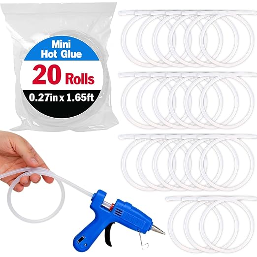 20 Pack Mini Hot Glue Stick Rolls, Each 1.65 FT Long x 0.27" Diameter Glue