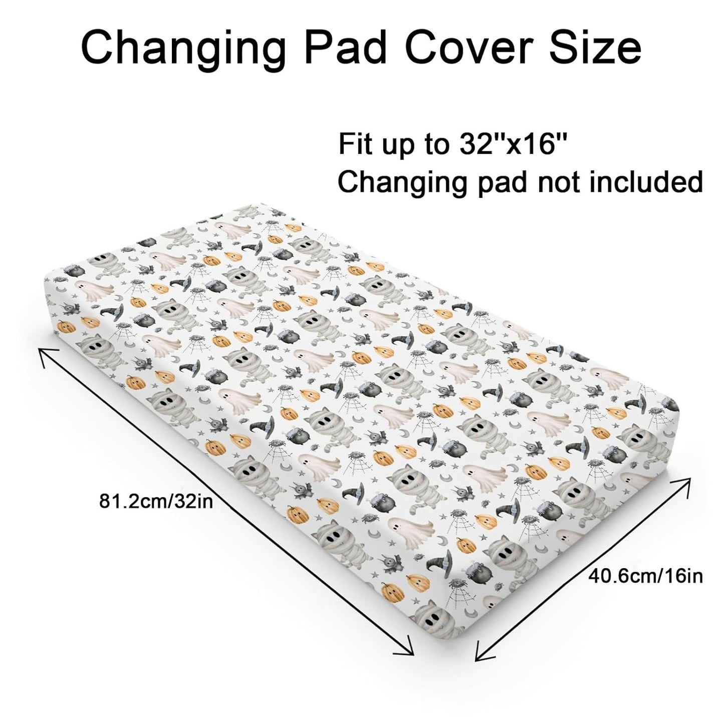 Spooky Halloween Friends Baby Changing Pad Covers Cute Ghost Cats Bats Pumpkin Witch Nursery Diaper Changing Table Sheets for Boy Girl Halloween Party Soft Stretchy Fitted Change Table Mats 32''x16''