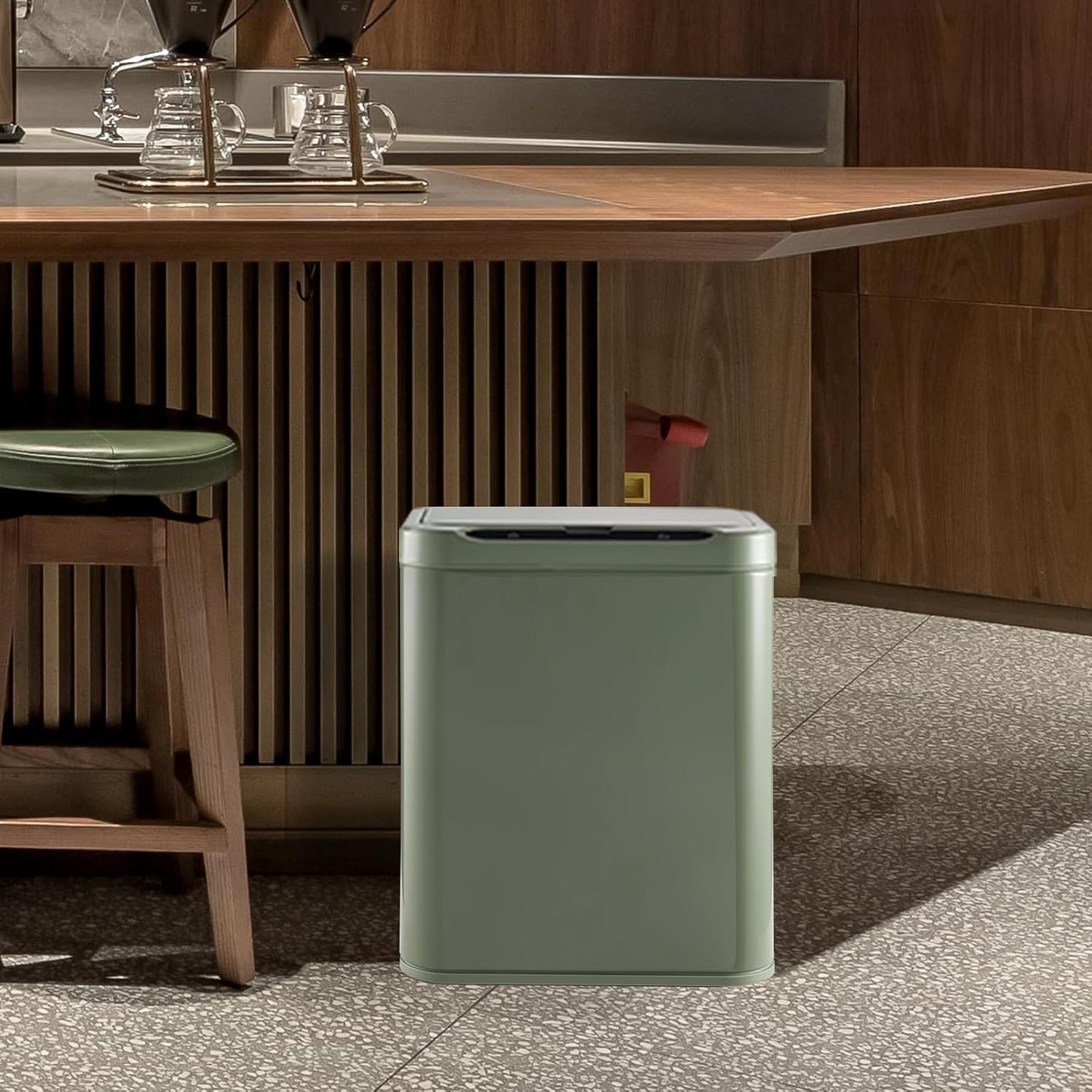 ELPHECO Stainless Steel Office Trash Can Motion Sensor Garbage Can Touchless Smart Trash Can Automatic Waste Bin for Kitchen, Office, Bathroom (Avocado Green, 3.5 Gallons)