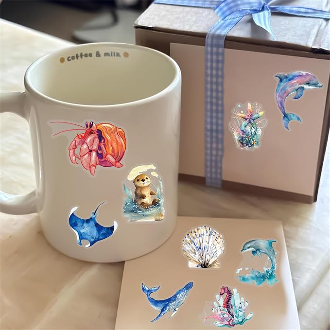 50PCS Marine Animal Stickers PET Transparent Stickers Starfish, Sea Turtles