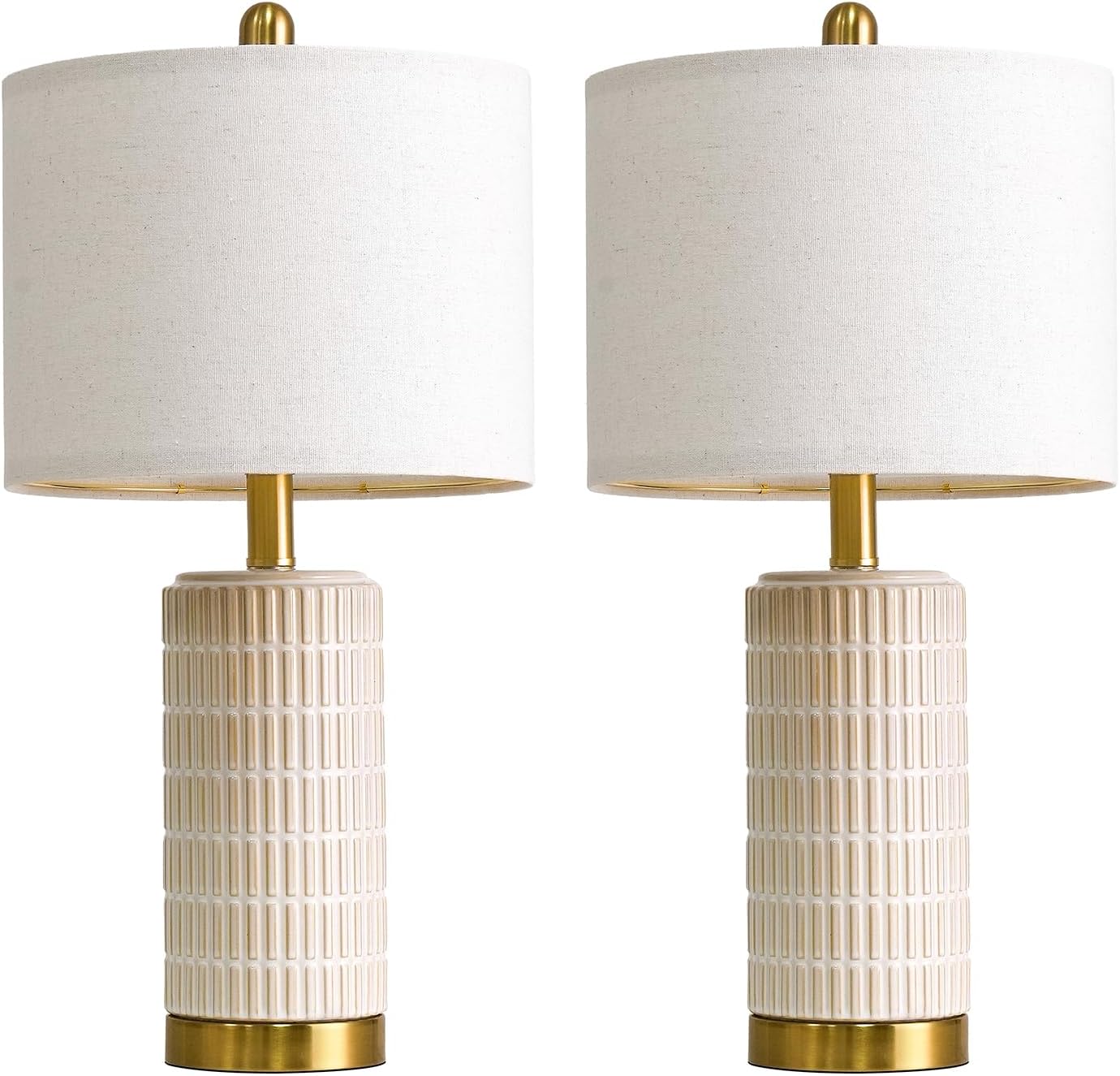 PoKat Small Bedside Table Lamps with USB Ports for Bedroom, 21.5'' White Nightstand Lamps for Night Stands, Modern Ceramic Bedroom Lamps for Living Room End Table, White and Beige