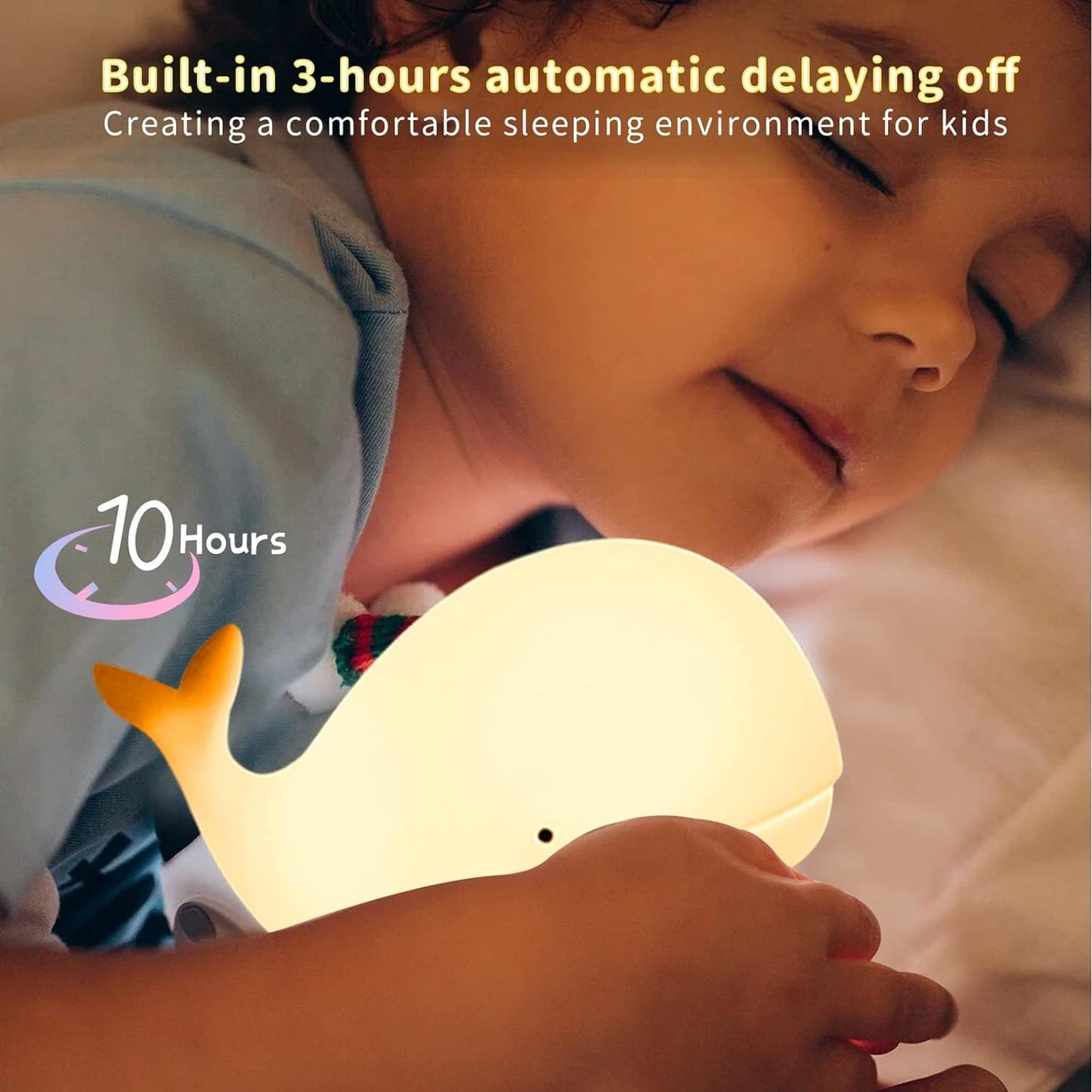 LOVERUIS Whale Night Light Silicone 7 Colors Dimmable 3 Hours Timer Whales Baby Light Decor Room Ocean Baby Nursery Decors Gift Kids