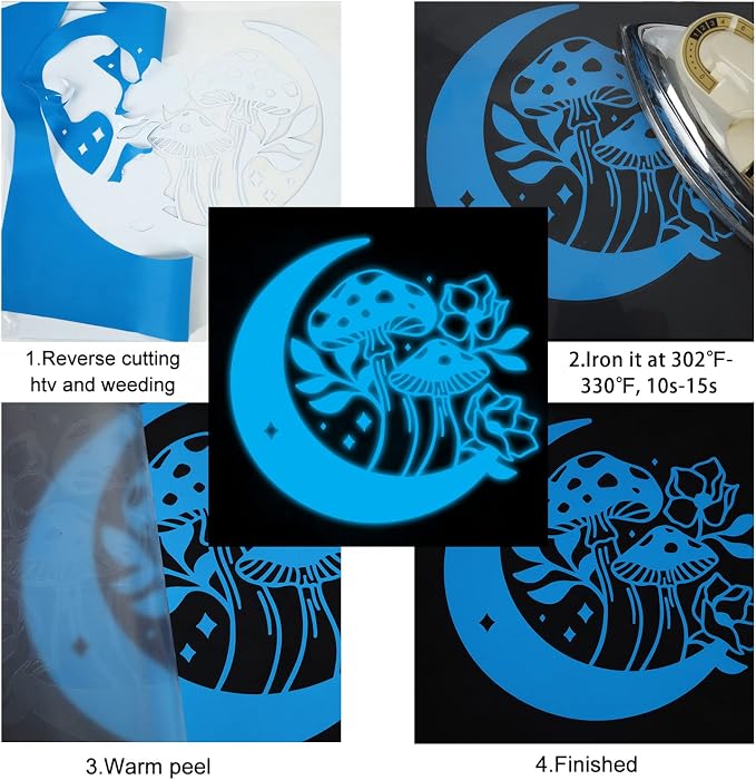 FUNKAKA Glow in The Dark Heat Transfer Vinyl Roll, Glow in The Dark HTV Vinyl