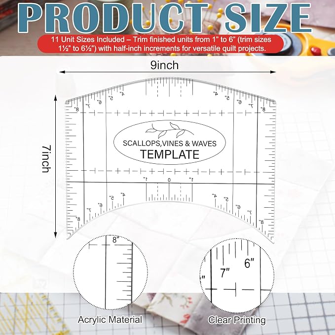 Scallop Vine Wave Design Template Acrylic Quilting Template Multi Pattern