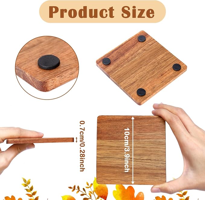 10 Pieces Unfinished Wood Coasters, 4 Inch Square Acacia Wooden Coasters