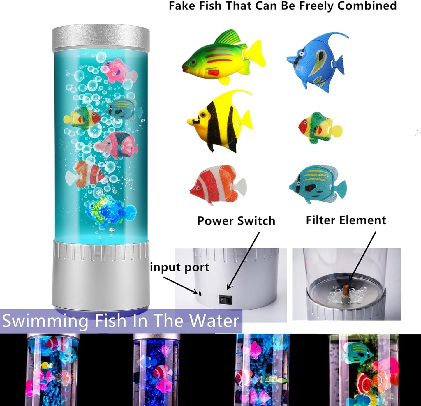 Bubble Fish Lamp, LED Aquarium Sensory Light, 1ft Colorful Bubble Tube for Bedroom, Kids Room, Living Room, Party