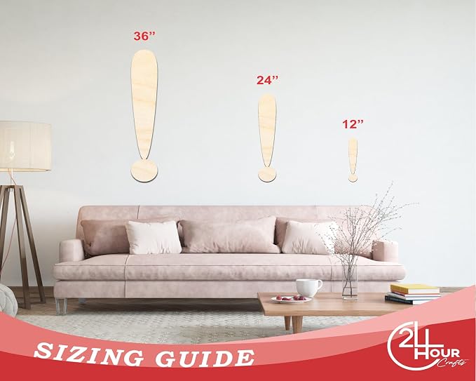Unfinished Wood Exclamation Point Symbol Craft up to 46" DIY 20" / 1"
