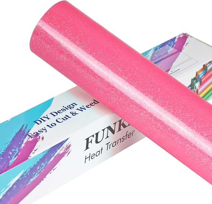 FUNKAKA Glitter Fluorescent Pink HTV Heat Transfer Vinyl Rolls, Glitter HTV