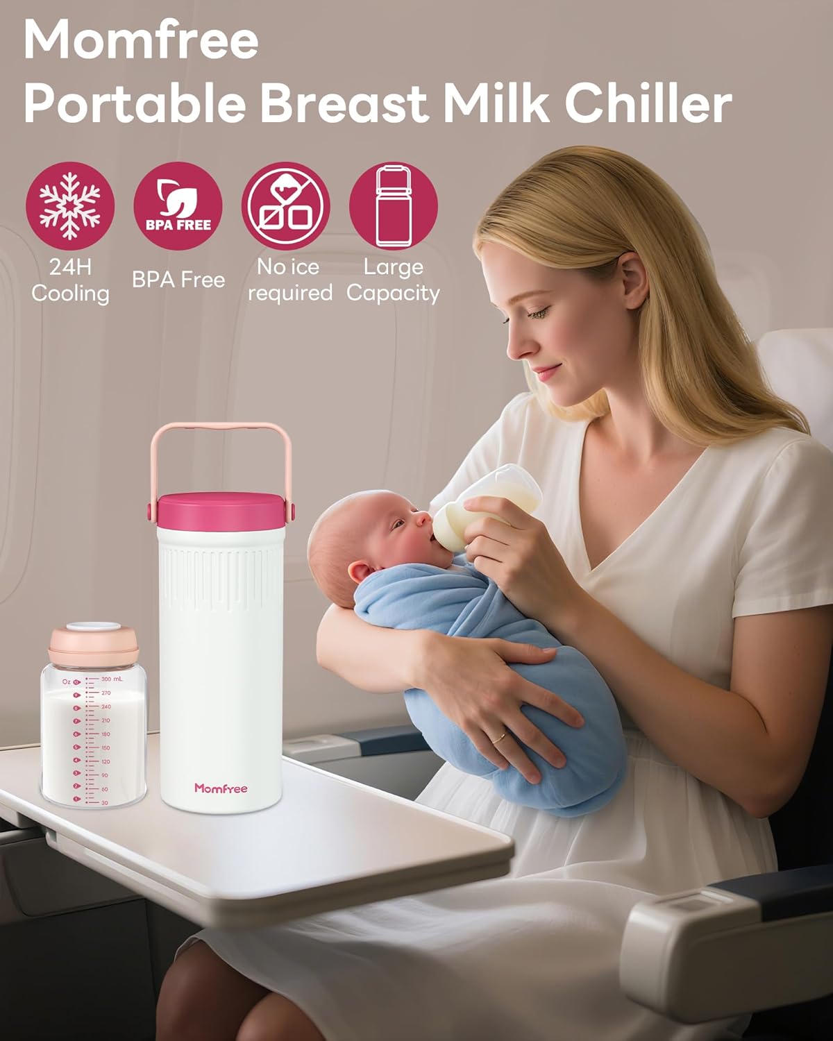 22oz Portable Breast Milk Cooler for Breastmilk Storage, Liquid Gold Saver 360° Cooling Keeps Milk Fresh for 24 Hours, Larger Capacity Breastmilk Chiller with 2pcs Bottles for Outdoor Mom