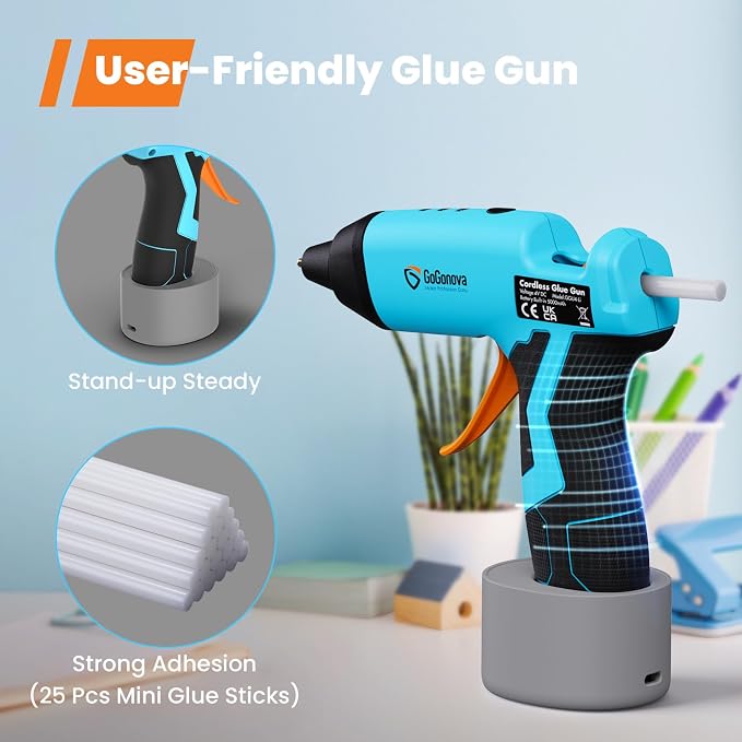 Cordless Hot Glue Gun, GoGonova 15s Fast Preheating 5Ah Built-in Battery Hot