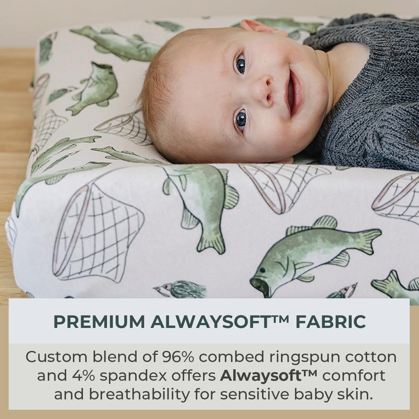 Pobibaby – 2 Pack Premium Changing Pad Covers for Boys, Ultra-Soft Breathable Cotton Diaper Changing Table Covers – Neutral Nursery Changing Pad Sheets for Baby (Gone Fishing)