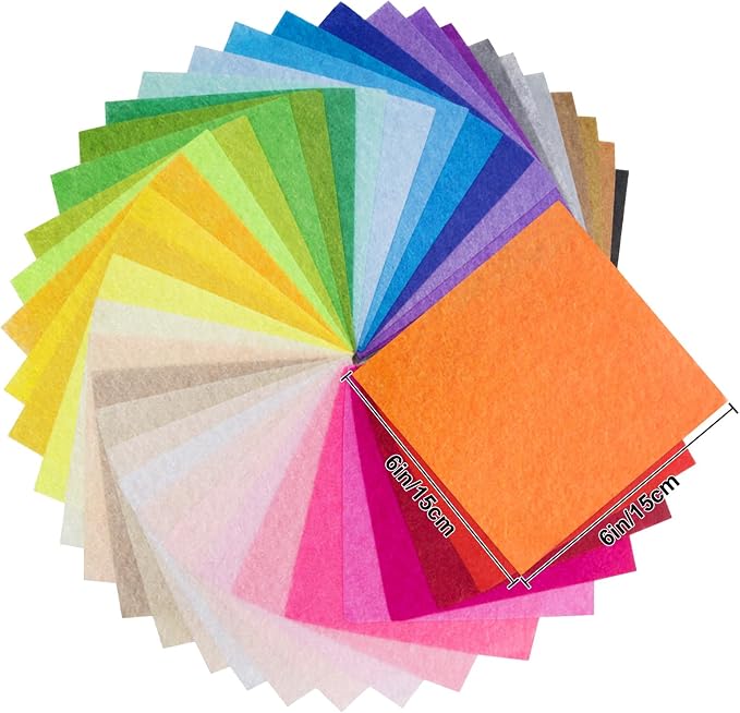 6" x 6" Felt Fabric Sheets for Crafts, 1mm Thick, Squares Non-Woven Felt Fabric