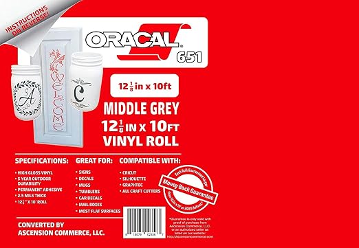 12.125" x 10ft Roll of Oracal 651 Middle Grey Craft Vinyl