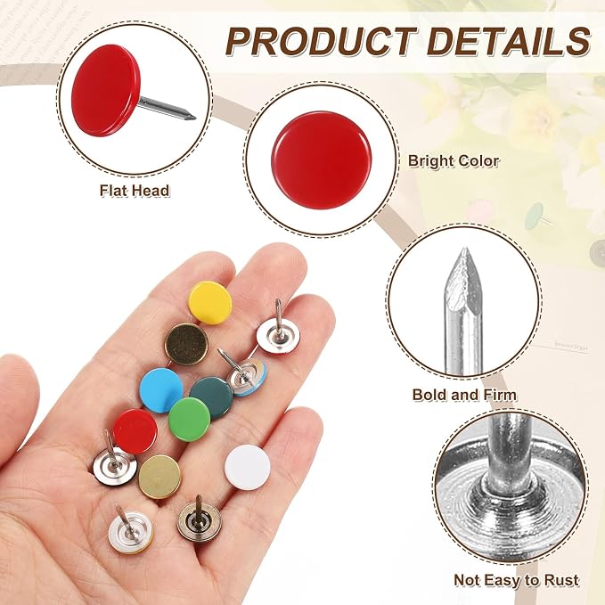 uxcell 150Pcs Upholstery Tacks, 11mmx15mm Flat Head Thumb Tack Decorative