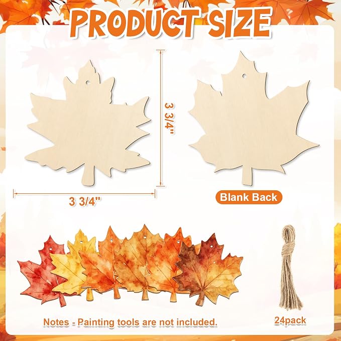 COCHIE Fall Leaves Wood Crafts to Paint Set of 24, Autumn Leaf Unfinished