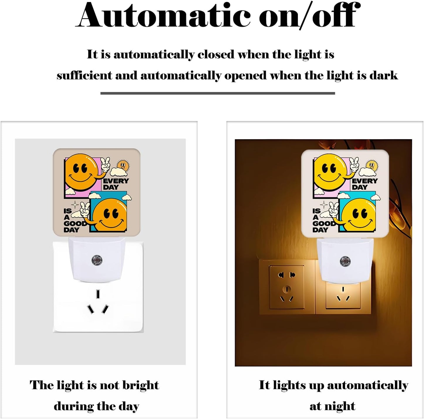 Cheer Smiley Face Night Light,Plug Into Wall Decor for Stairway,Hallway,Kitchen,Dusk to Dawn Sensor Nightlights for Boys/Girls/Women/Men Room Gifts