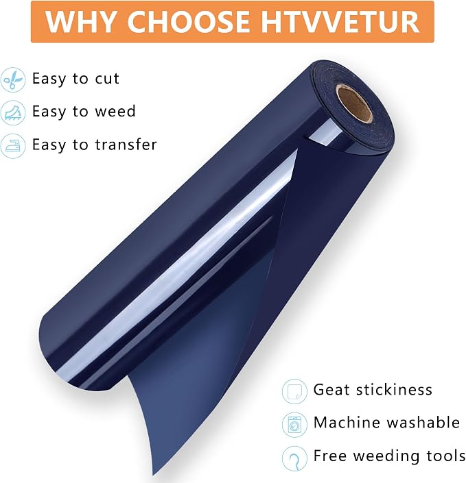 HTVVETUR Navy HTV Iron on Vinyl 12Inch by 35ft Heat Transfer Vinyl