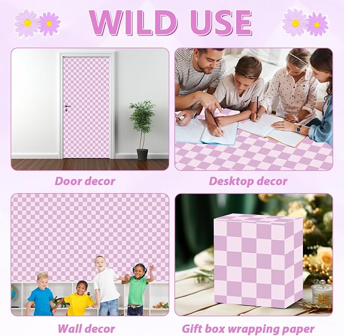 Purple Checked Bulletin Board Paper Roll Retro Pastel Purple Bulletin Board